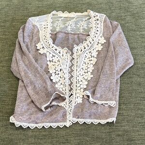 A'Reve Gray Lace Accent Cardigan